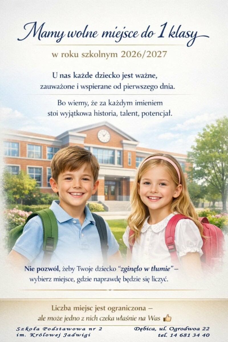 MAMY WOLNE MIEJSCE DO 1 KLASY W ROKU SZKOLNYM 2026/2027